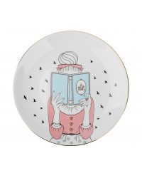 Тарелка Девушка с книгой (розово-голубая)